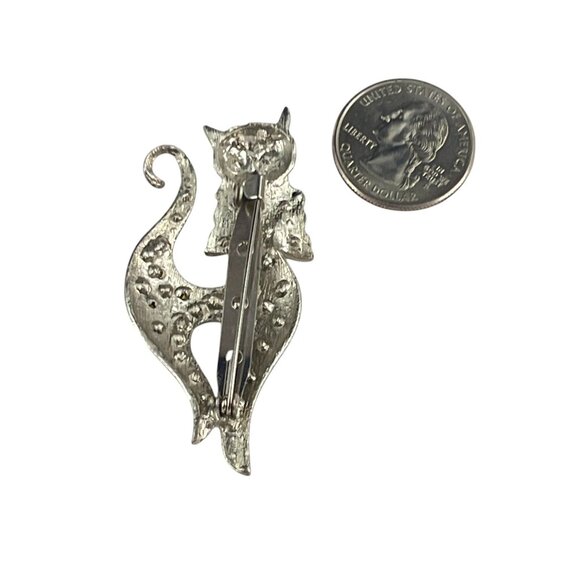 Vintage Cat Rhinestone Brooch Pin With Pink & Purple Crystals - Picture 2 of 6